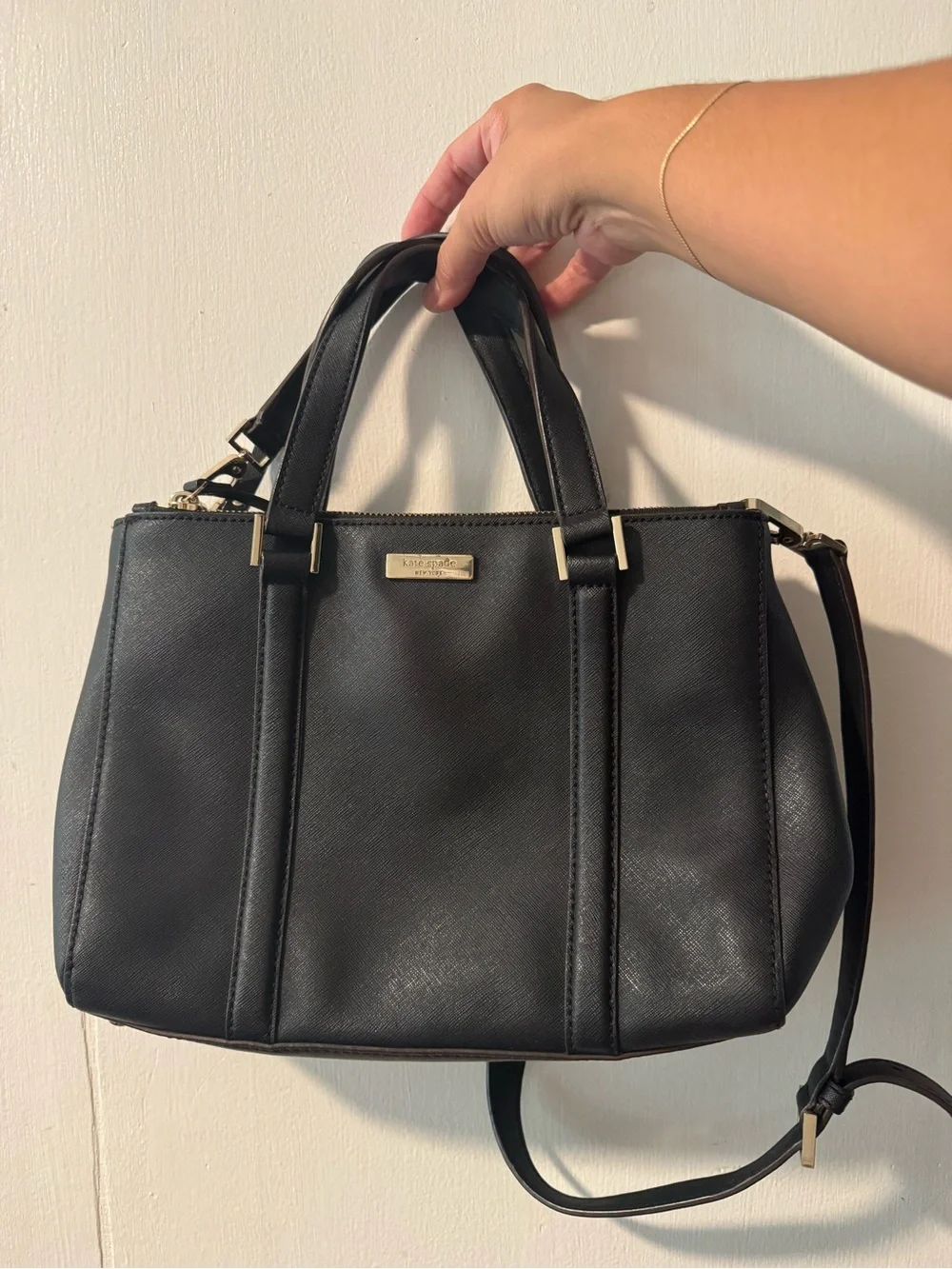 kate spade Black Leather Top-Handle Satchel with Gold Hardware